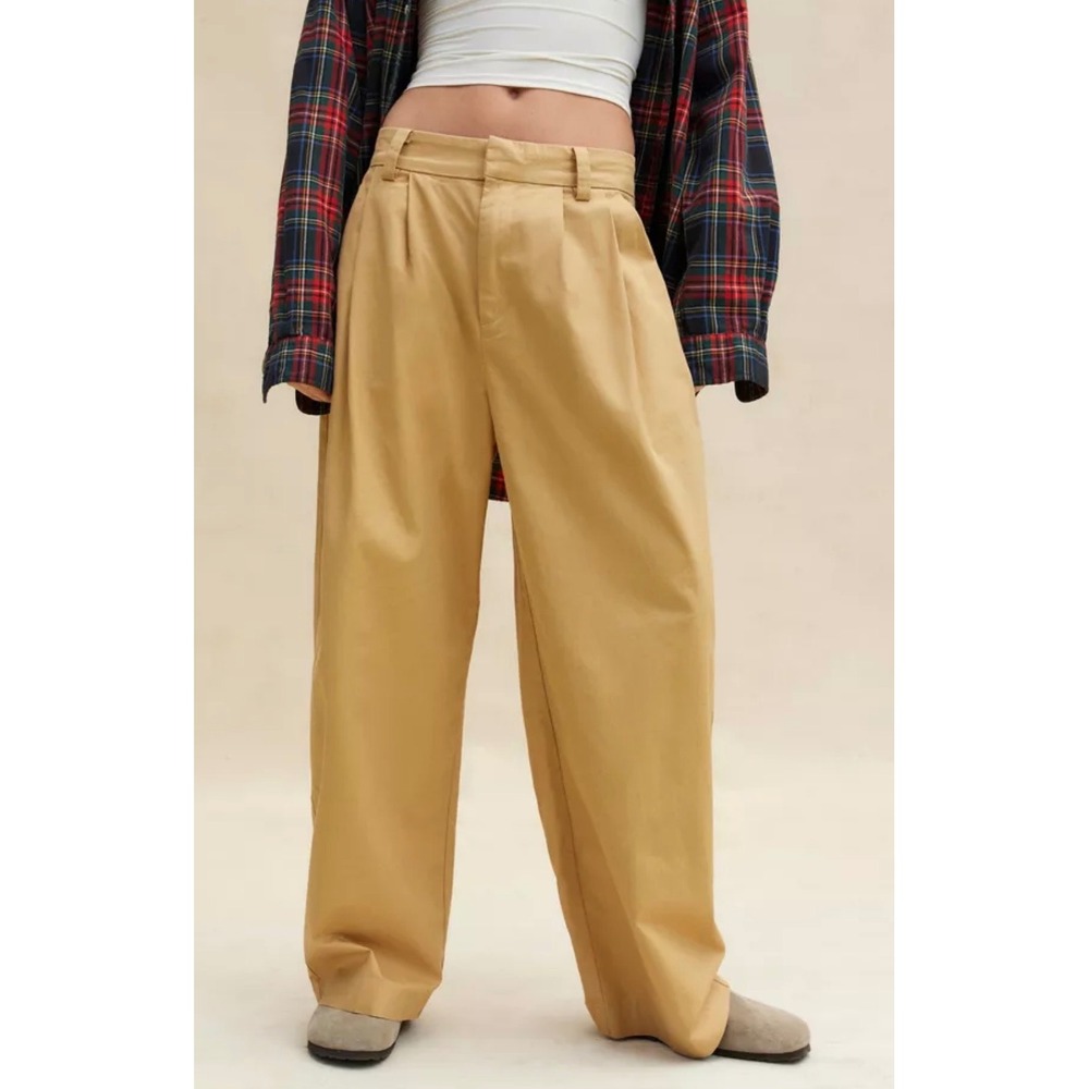 BDG Kristen Twill Trouser Tan Khaki Pleated Wide Leg Trousers Size‎ 0 High Rise